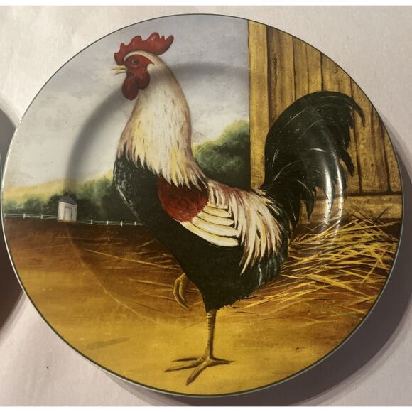 TWO 8” Rooster Plates - David Carter Brown Collection for Sakura "On the Farm" - Picture 3 of 4